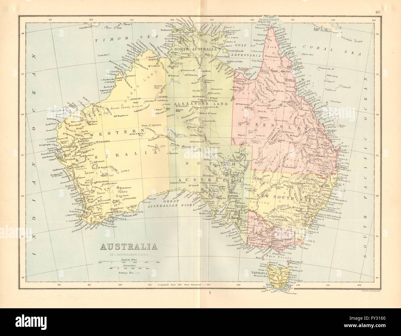 AUSTRALIA. Shows NT as 'Alexandra Land', part of SA. BARTHOLOMEW, 1876 old map Stock Photo Alamy