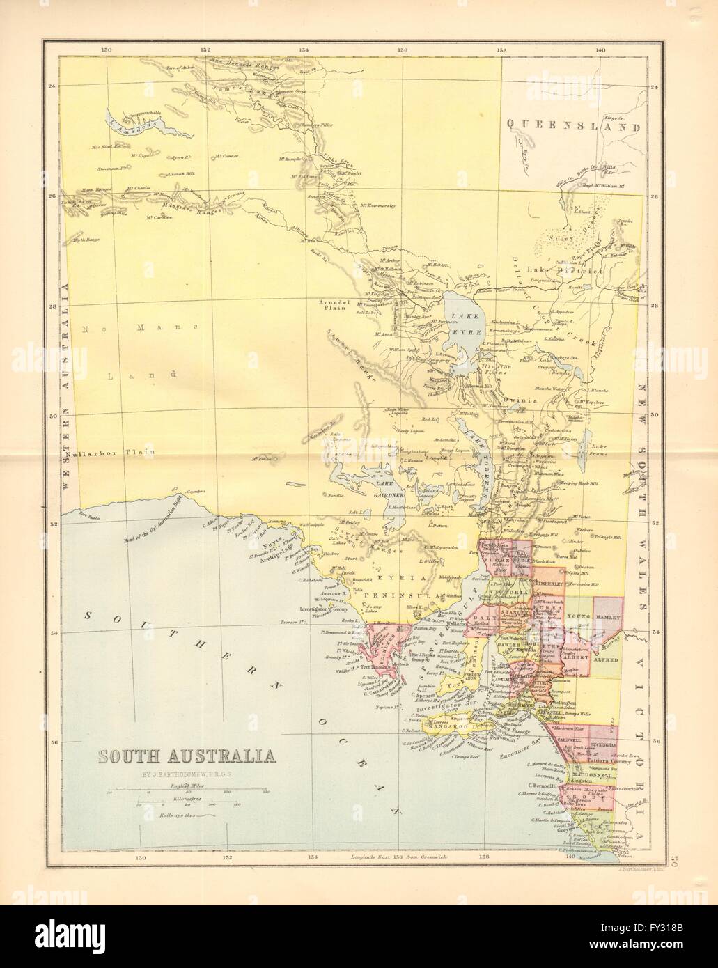 SOUTH AUSTRALIA. State map shows 24 counties. Railways. Adelaide, 1876 Stock Photo