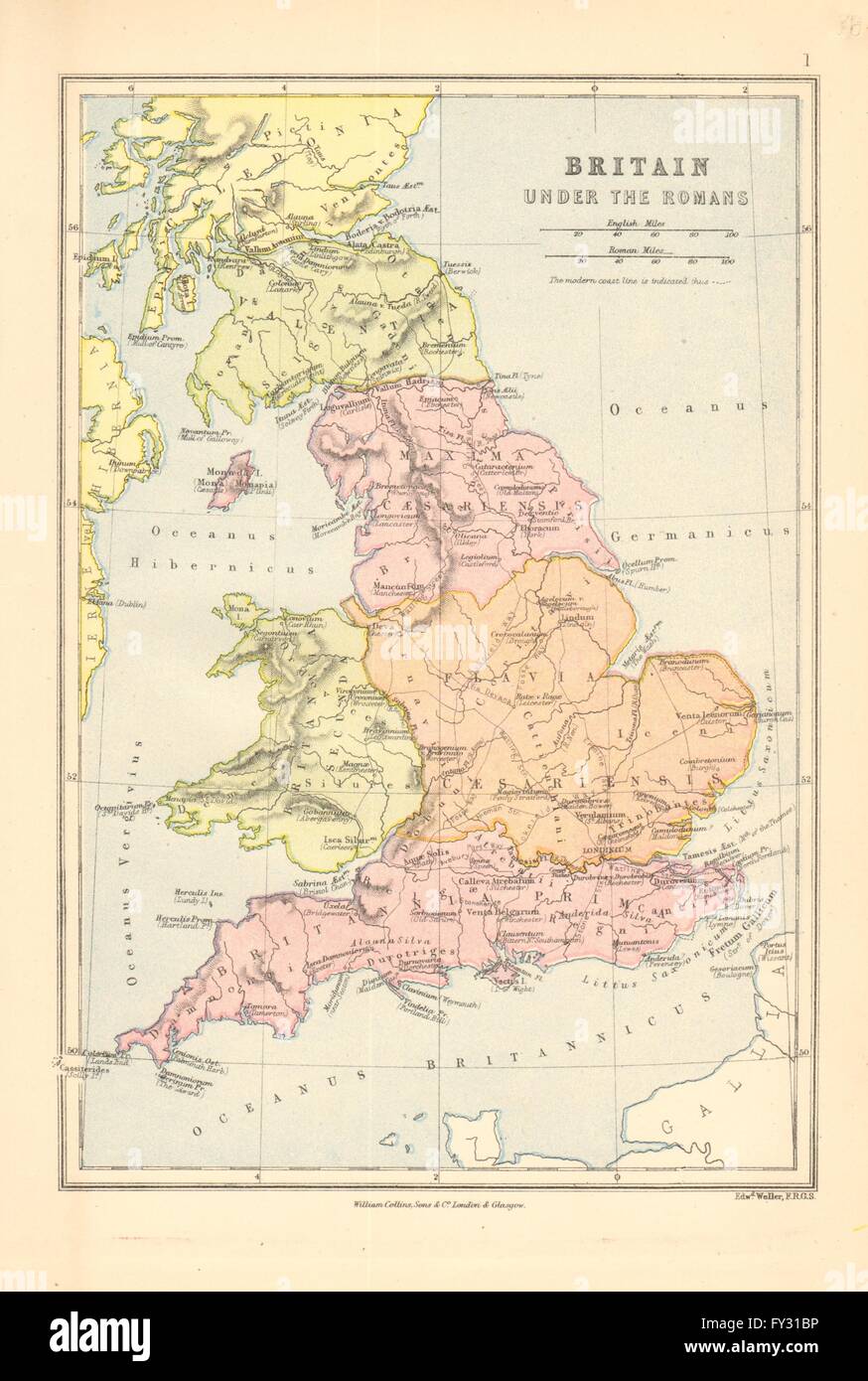 ROMAN BRITAIN Provinces Valentia britannia Prima Secunda Flavia Caesar, 1876 map Stock Photo