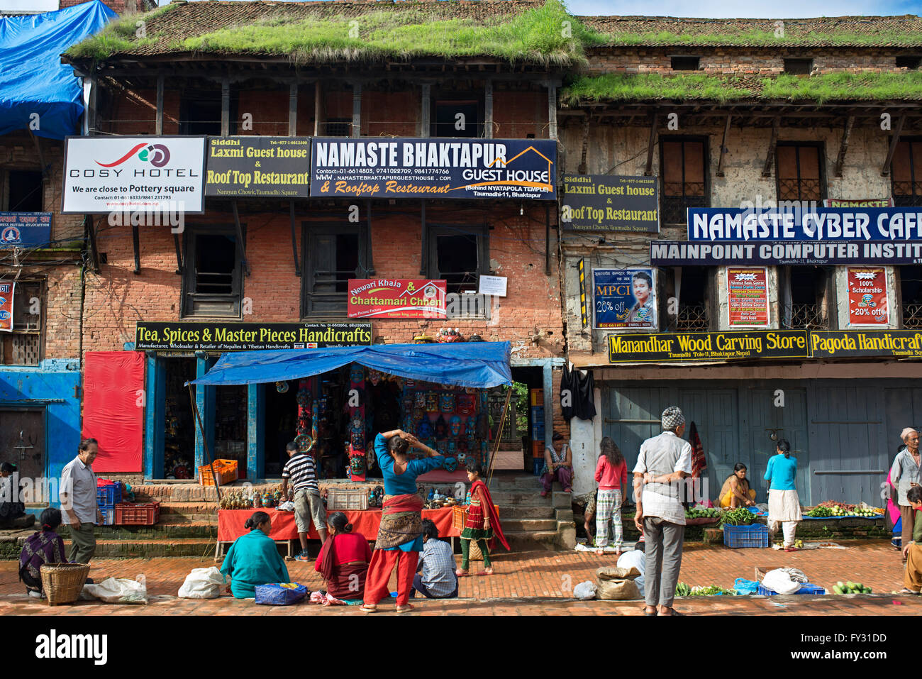 Morning market at Bhaktapur's Durbar Square, Kathmandu, Nepal. Stock Photo