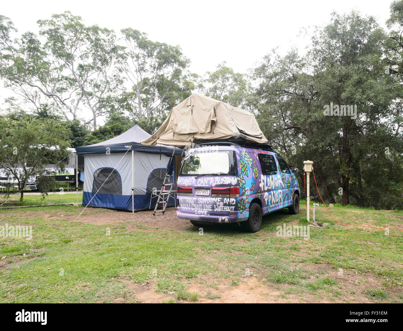 Decorated Campervan as a Brand by the Rental Company Wicked Campers, New South Wales, Australia Stock Photo