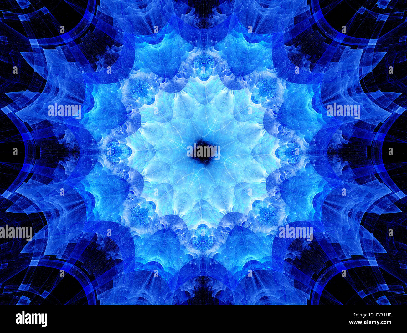 Blue glowing mandala artwork, computer generated abstract background Stock Photo
