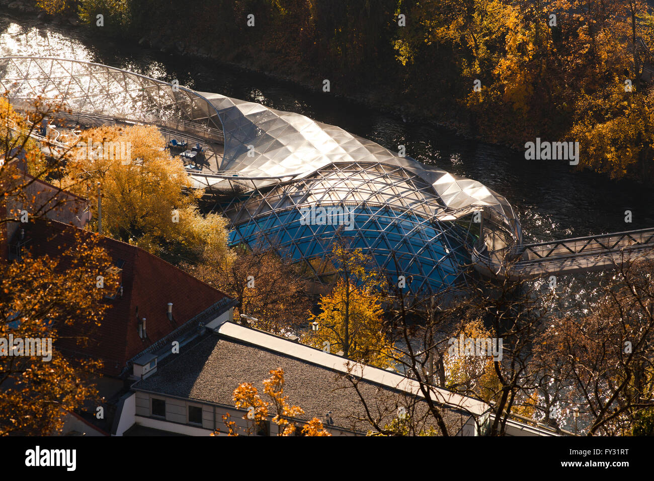 Murinsel in Graz viewed from above Stock Photo