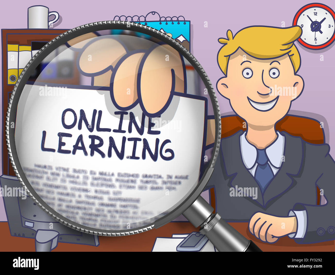 Online Learning through Magnifier. Doodle Design Stock Photo - Alamy