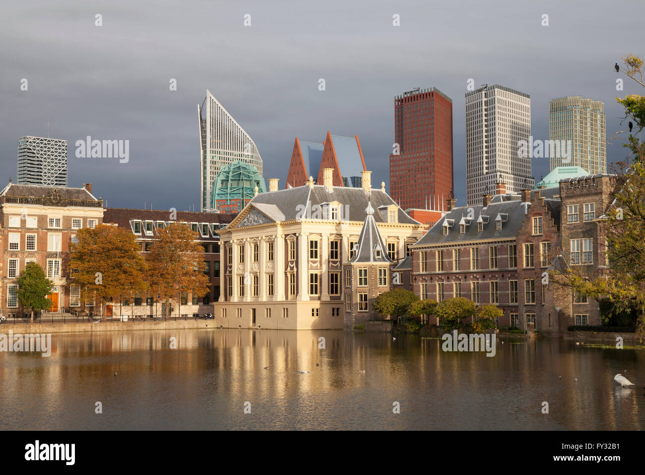Mauritshuis Museum at the Binnenhof, skyscrapers at the back, The Hague, Holland, The Netherlands Stock Photo