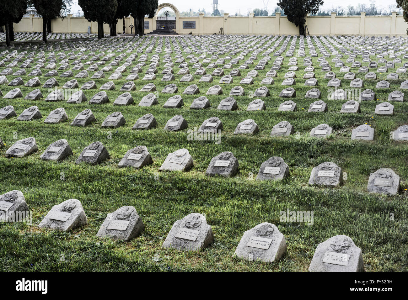 War graves in the military cemetery Fogliano di Redipuglia, over 14 000 Fallen of the Austria-Hungarian Army, World War I Stock Photo
