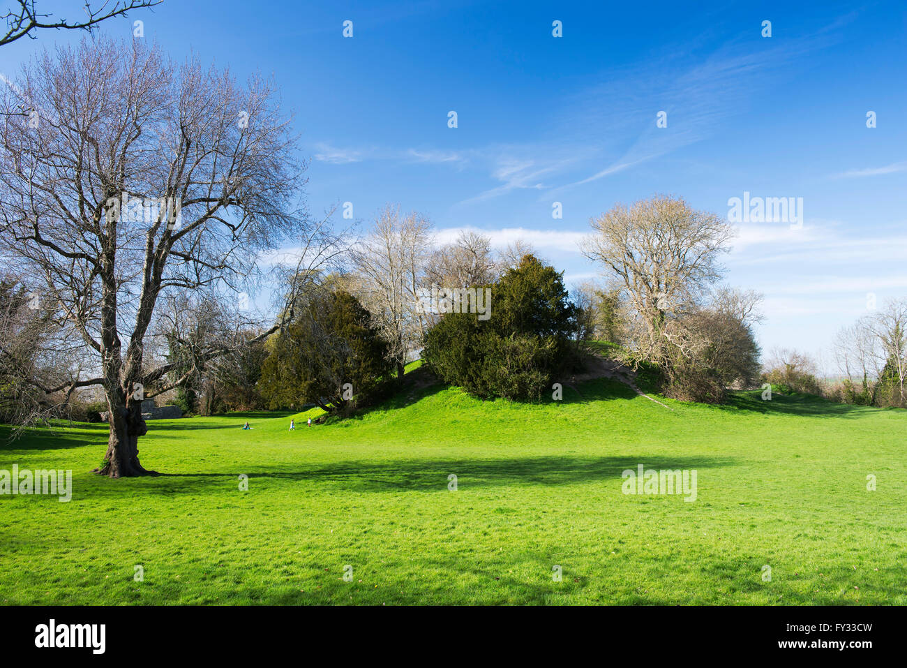 A view of the Motte within the Bailey of the Norman Bramber Castle on a bright spring afternoon Stock Photo