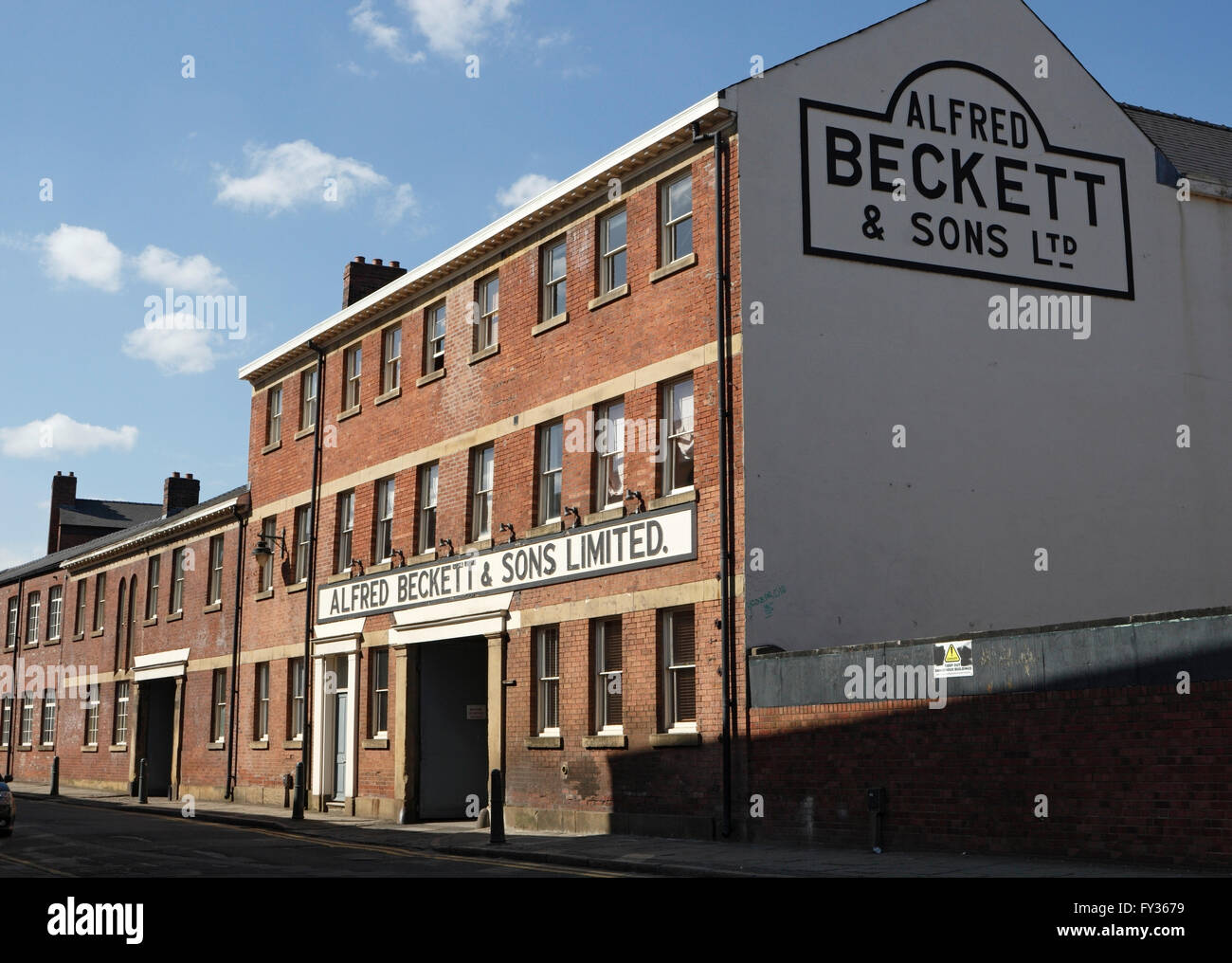 Preserved frontage of old factory in Kelham Island conservation area Shalesmoor, Sheffield England UK. British Industrial heritage Stock Photo