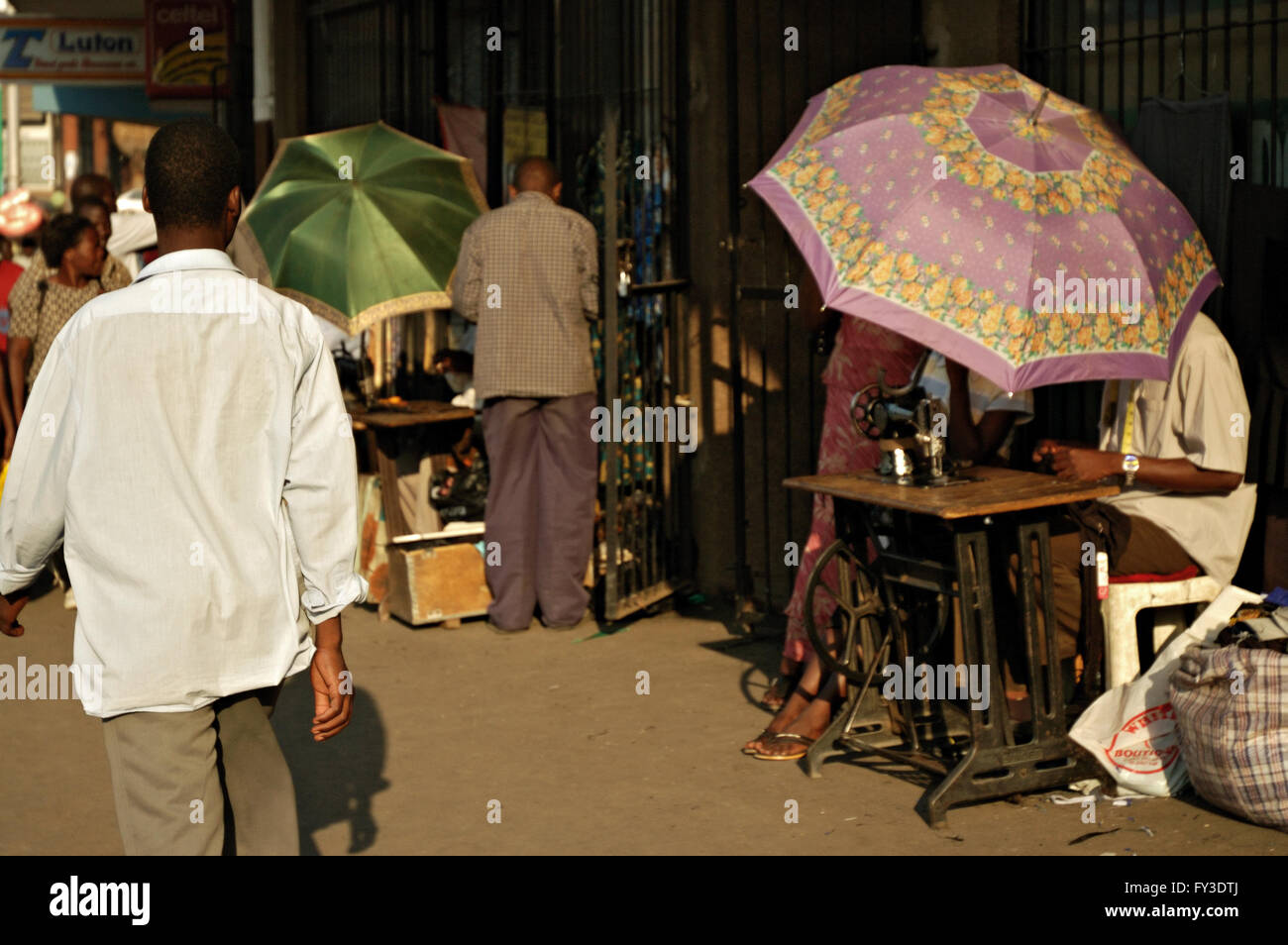 Tailors working outside in a street of Blantyre, Southern Region, Malawi Stock Photo
