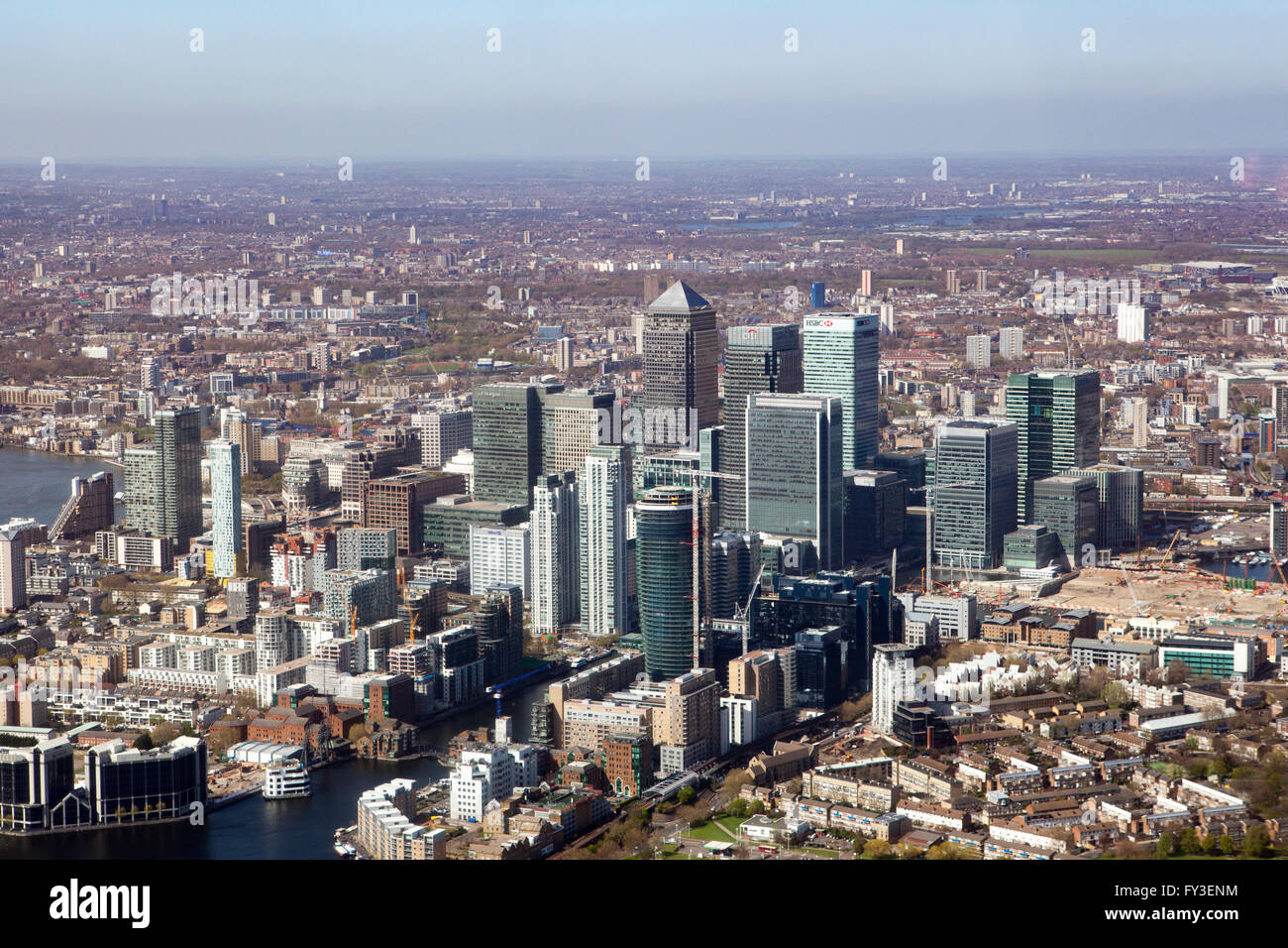 Aerial View of Canary Wharf and the Isle of Dogs , London, United