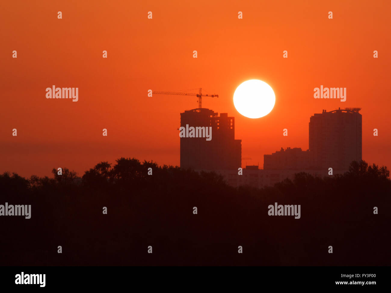 view on rising sun in Kiev, Ukraine Stock Photo