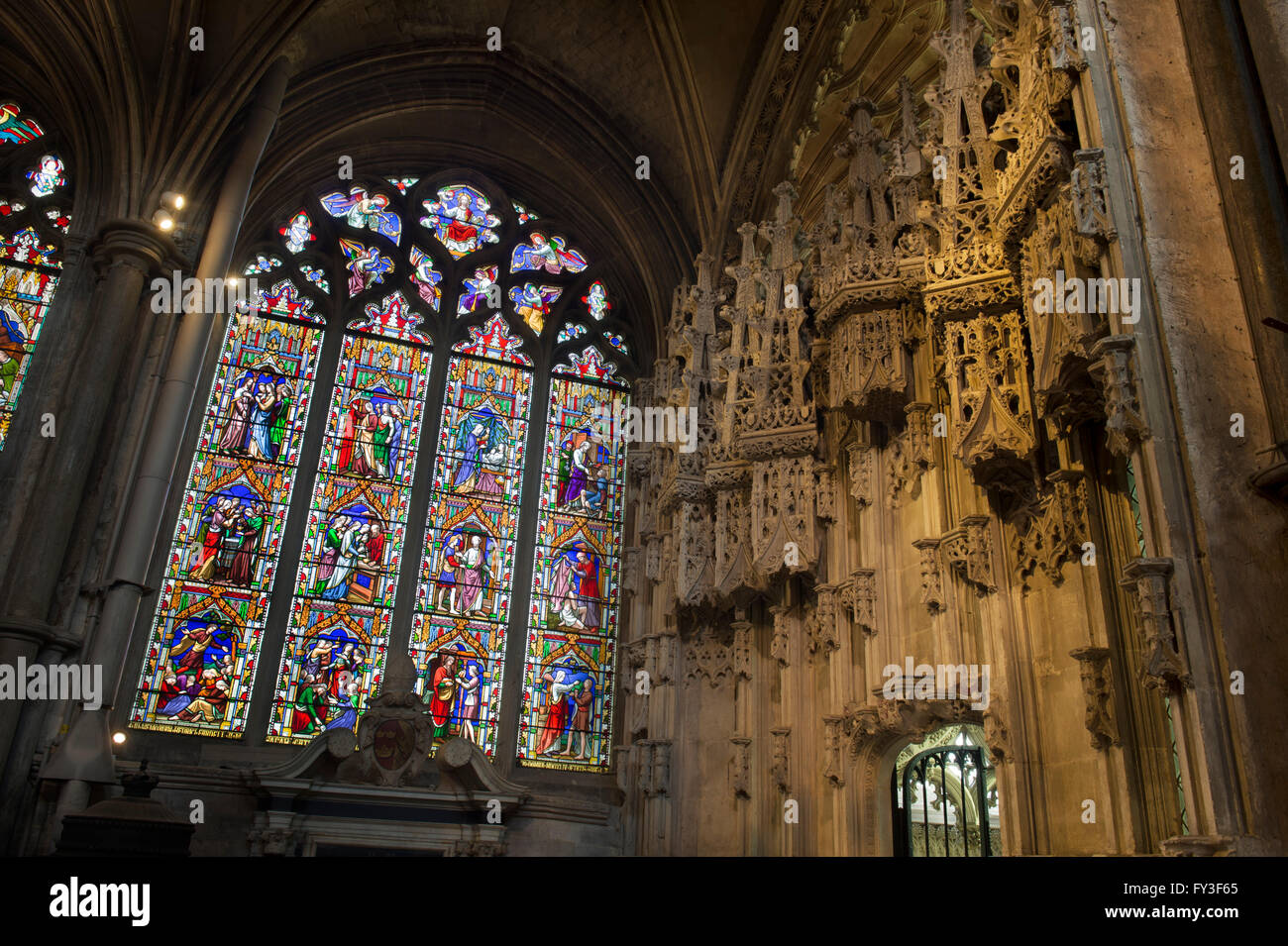 Stained Glass Window. Ely Cathedral, Cambridgeshire, England Stock