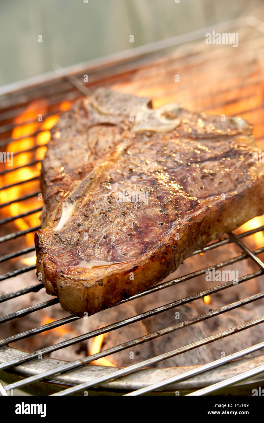Giant tbone steak on barbeque grill Stock Photo Alamy