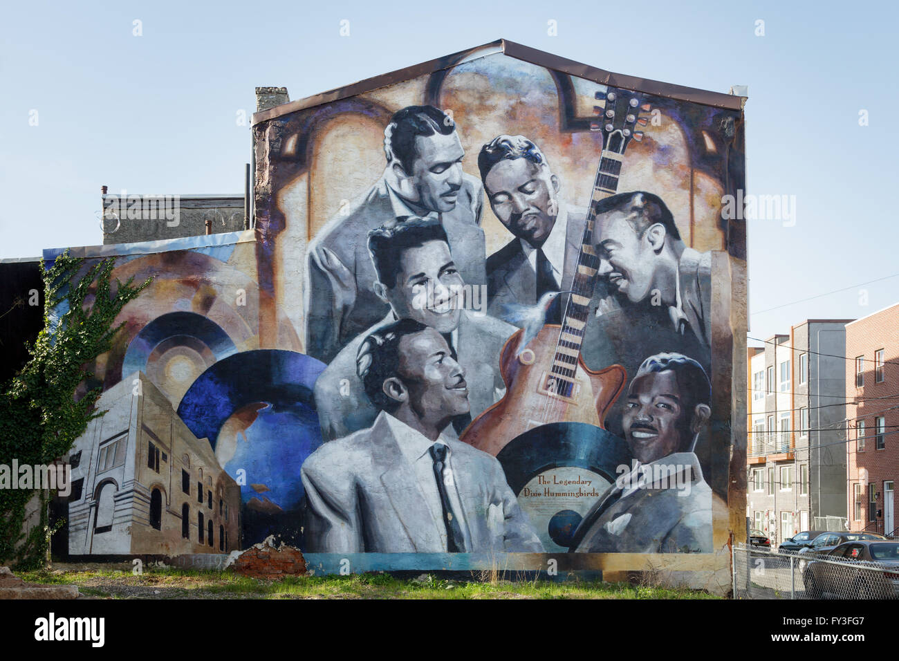 Mural in North Philadelphia honors the Dixie Hummingbirds, gospel singers who migrated to Philly from the south. Pennsylvania. Stock Photo
