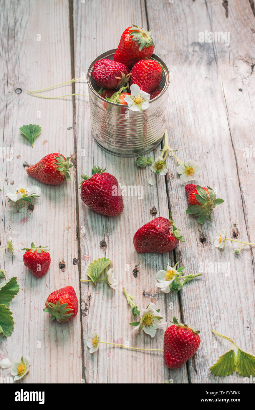 Fresh strawberries on wooden background Stock Photo - Alamy
