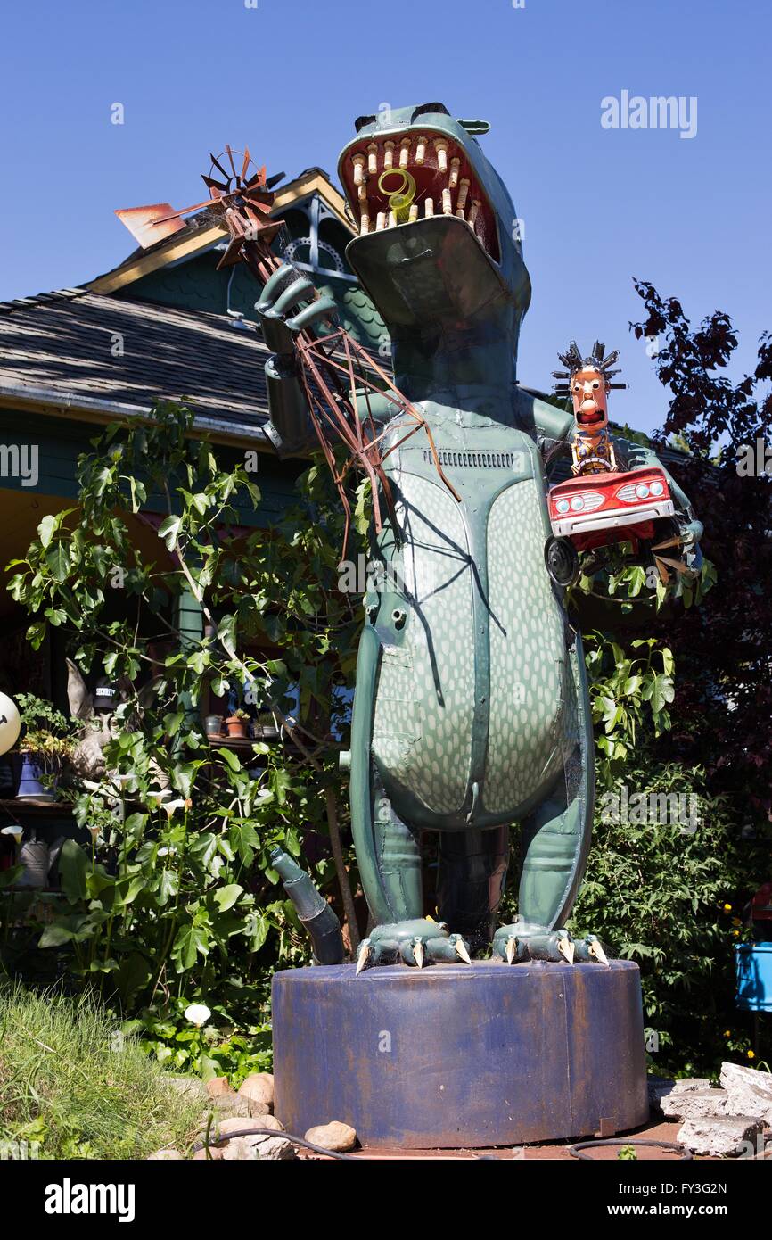 A sculpture by junk artist Patrick Amiot, in Sebastopol, California, US Stock Photo