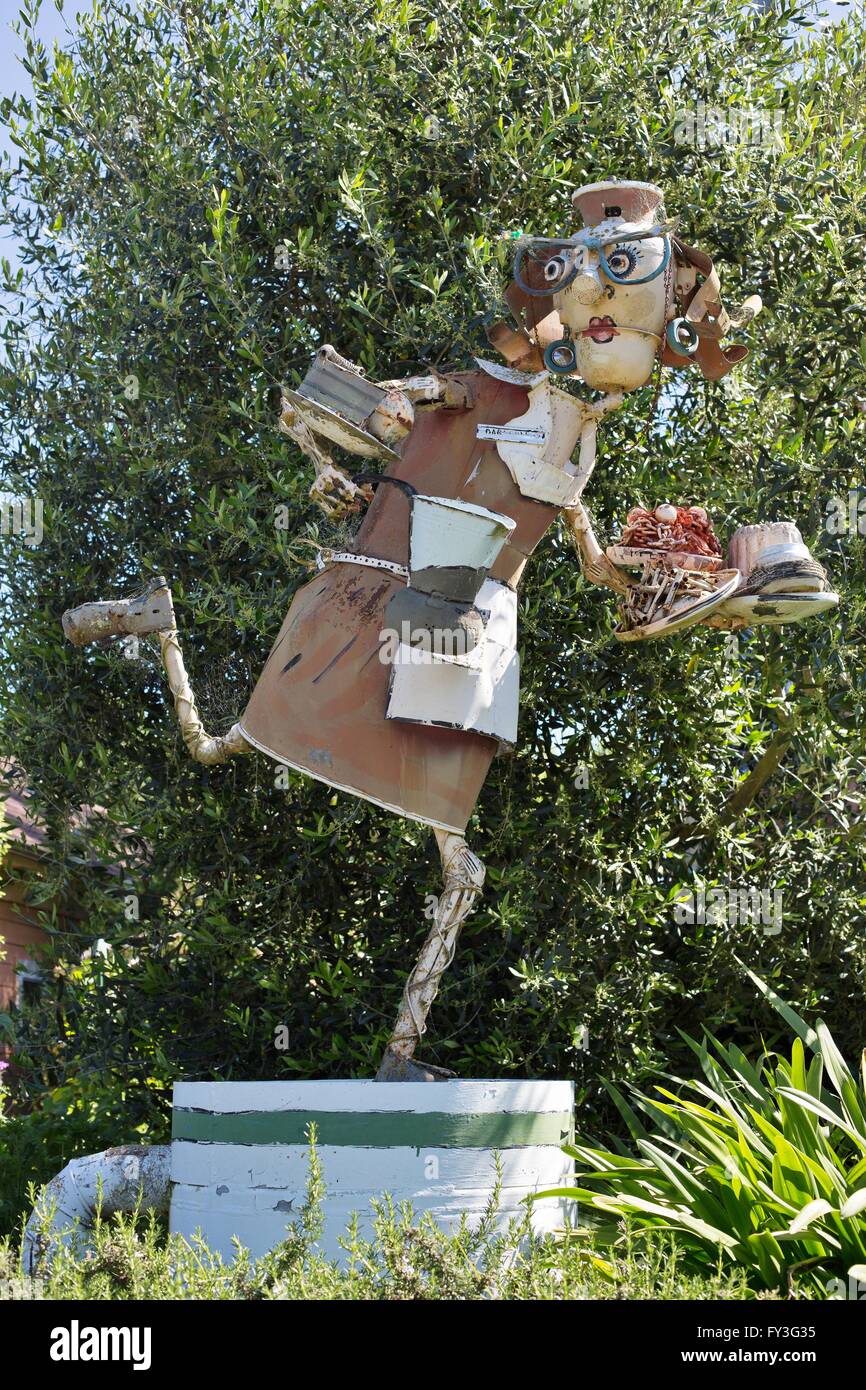 A sculpture by junk artist Patrick Amiot, in Sebastopol, California, USA. Stock Photo