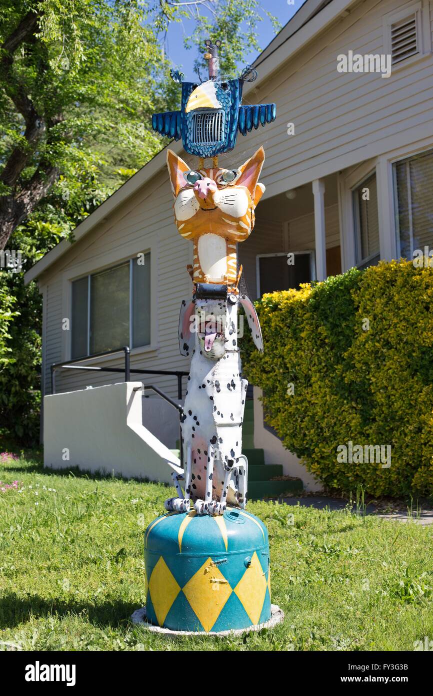 A sculpture by junk artist Patrick Amiot, in Sebastopol, California, USA. Stock Photo