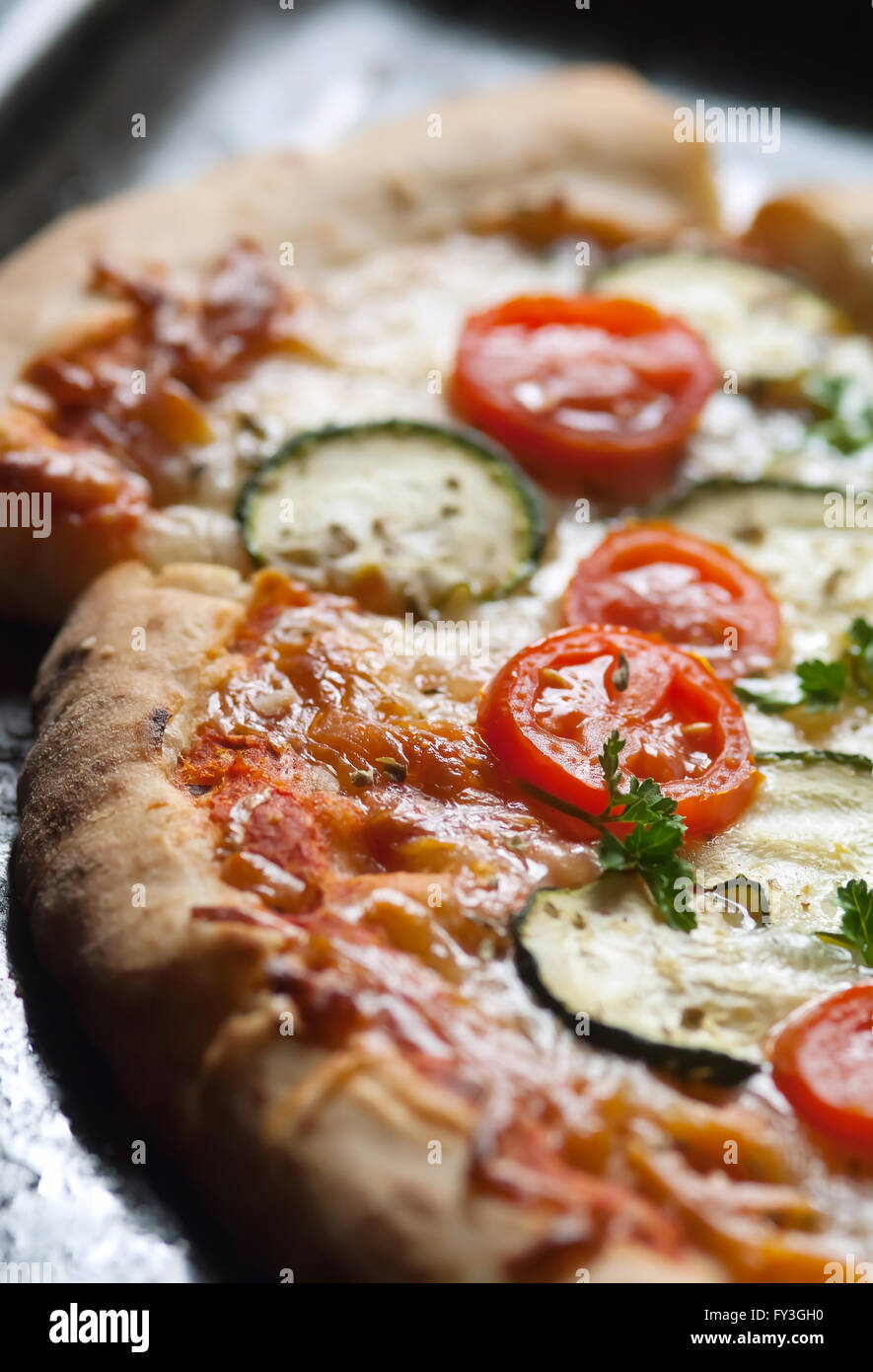 Vegetarian pizza with organic zucchini Stock Photo