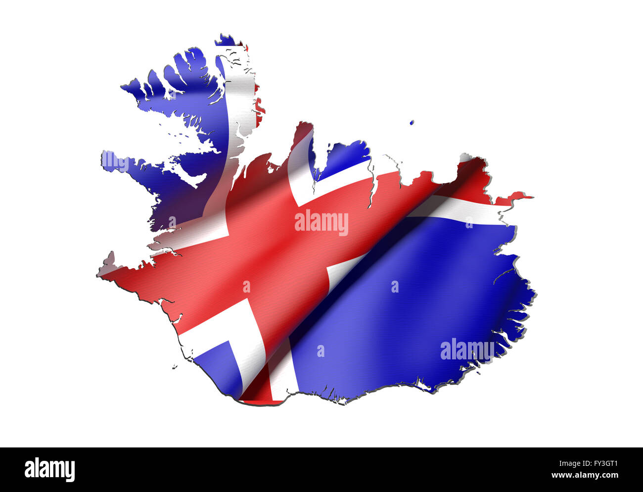 3d rendering of Iceland map and flag on white background Stock Photo ...
