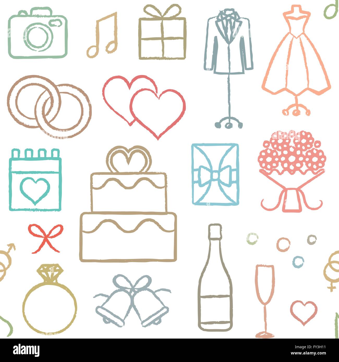 Hand drawn vector wedding related seamless pattern background Stock Vector