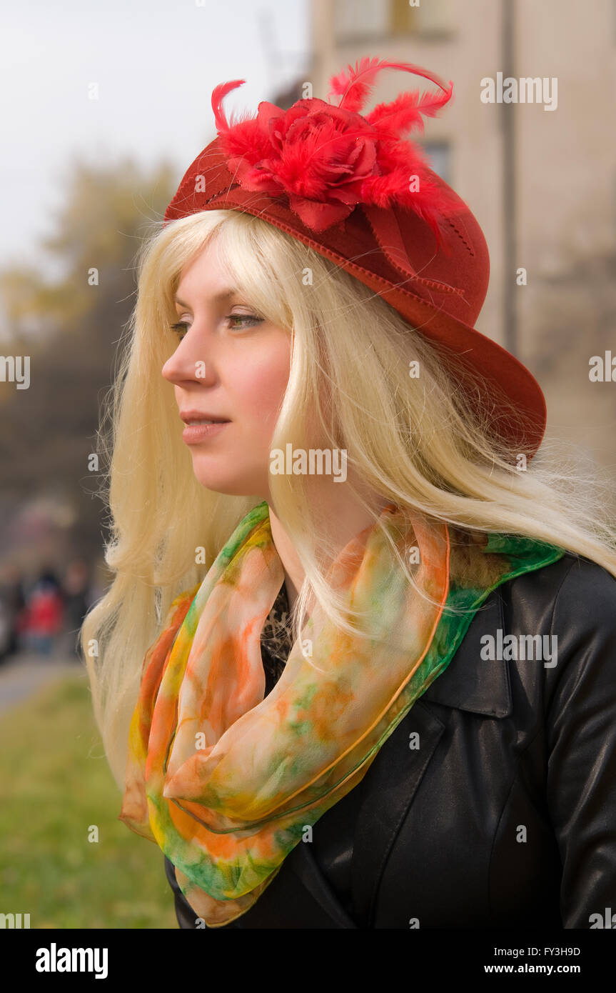 attractive young woman with a beautiful headdress Stock Photo