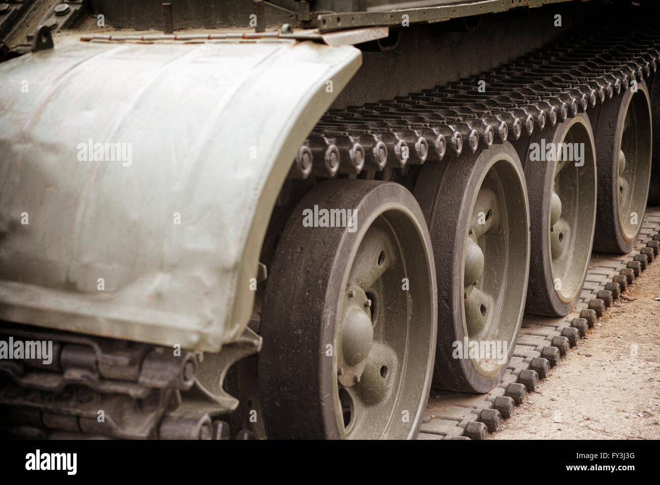 Military tank track. Close up. Stock Photo