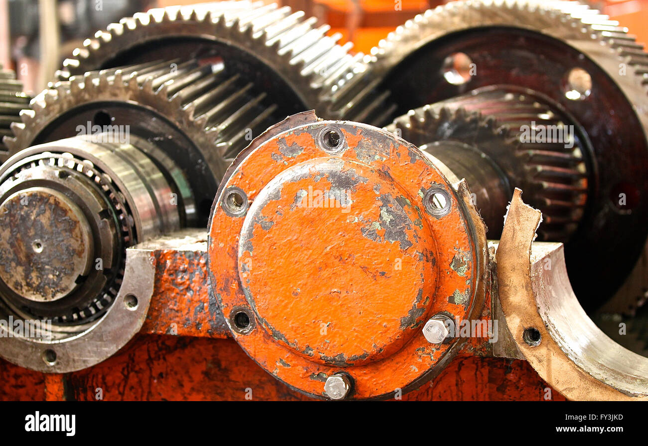The gear train in the gear rolling mill Stock Photo Alamy