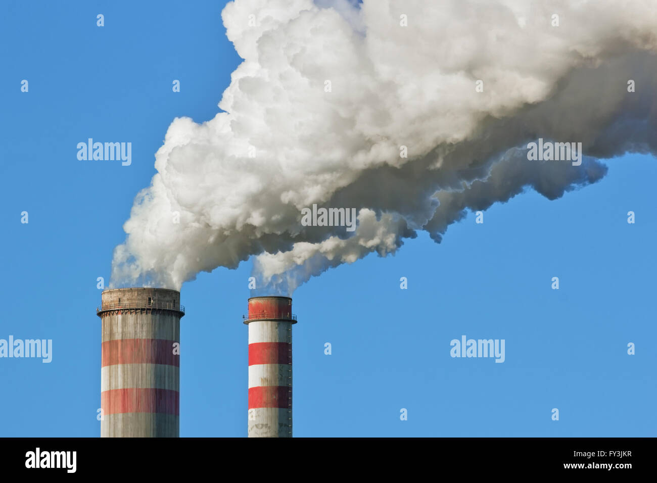 Smoke stack of coal power plant Stock Photo