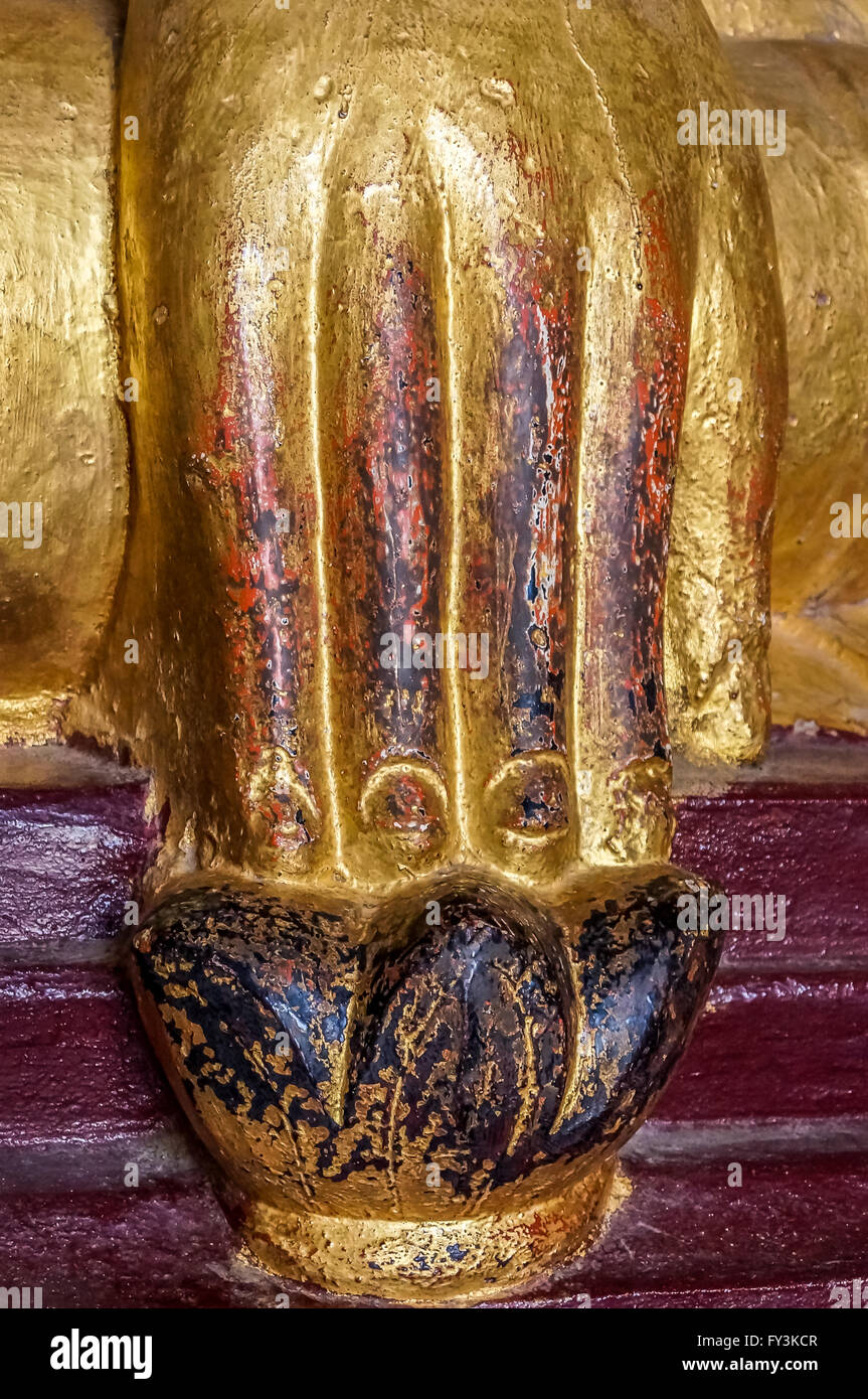 Big Earth Witness Mudra strong Buddha Hand on a small lotus Stock Photo