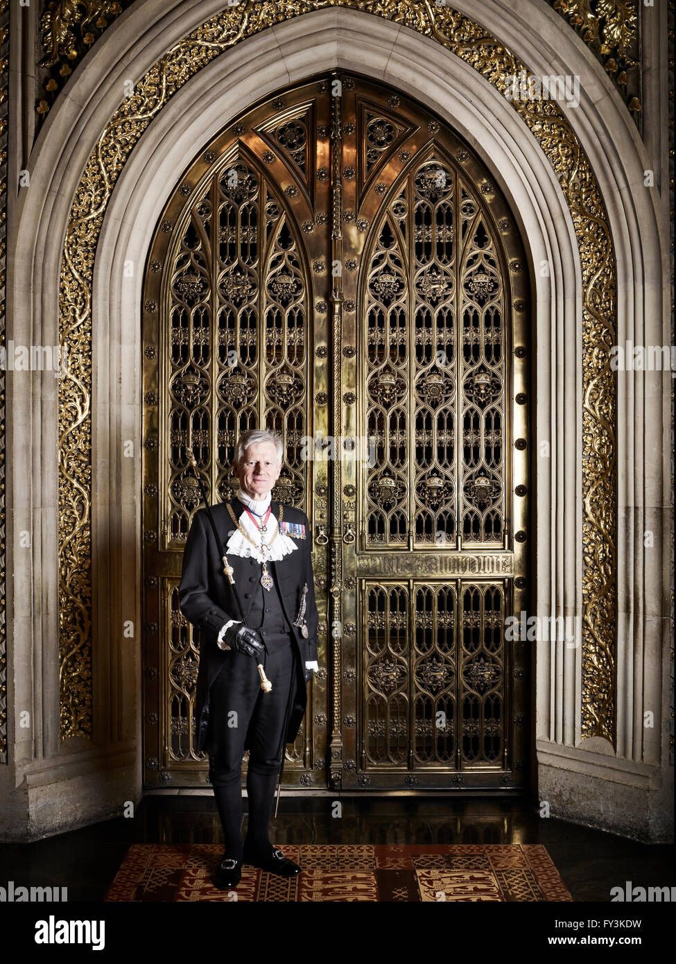 Lieutenant General David Leakey, Gentleman Usher of the Black Rod, in the House of Lords, London, March 2016. Stock Photo