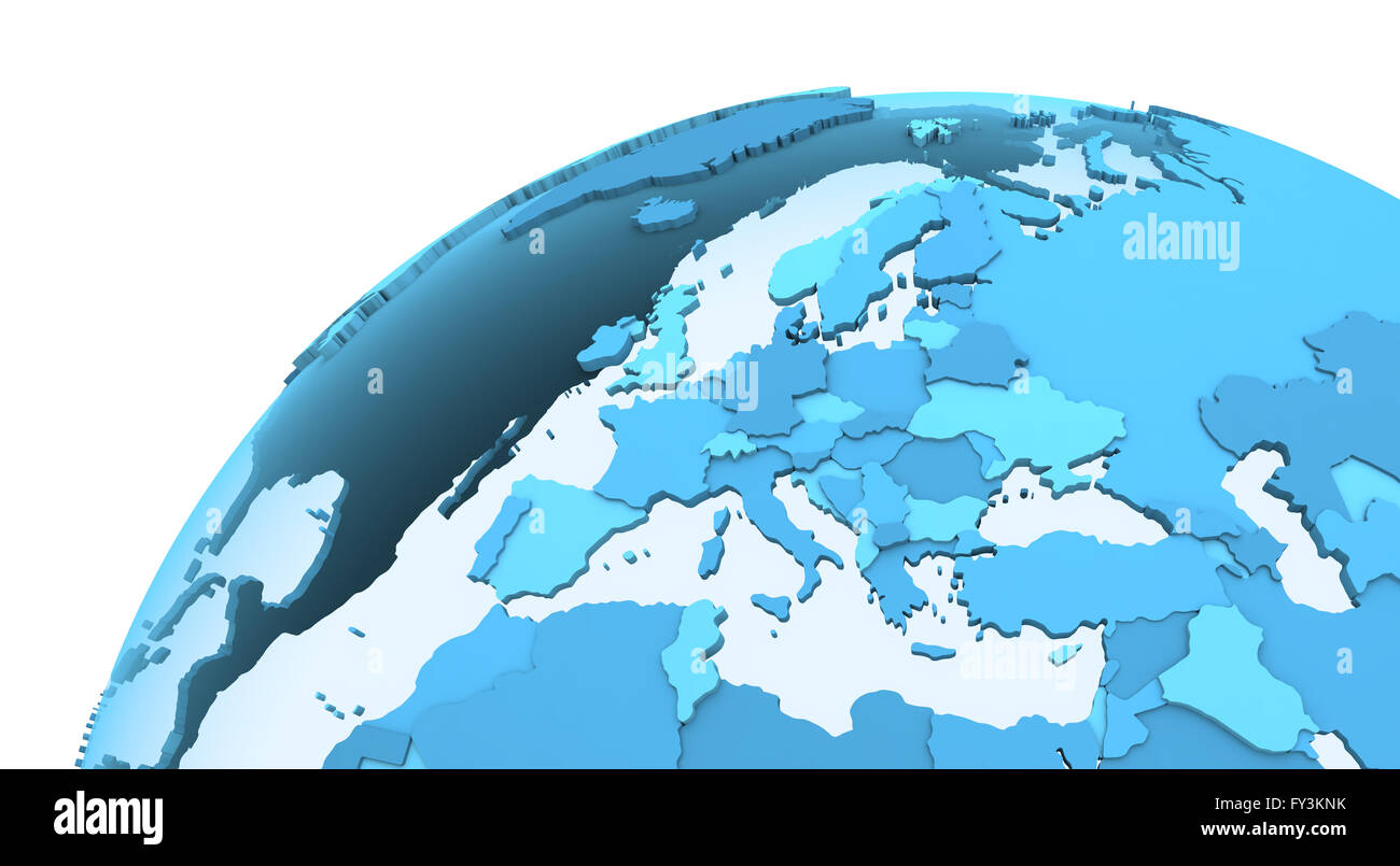 Europe on translucent model of planet Earth with visible continents ...