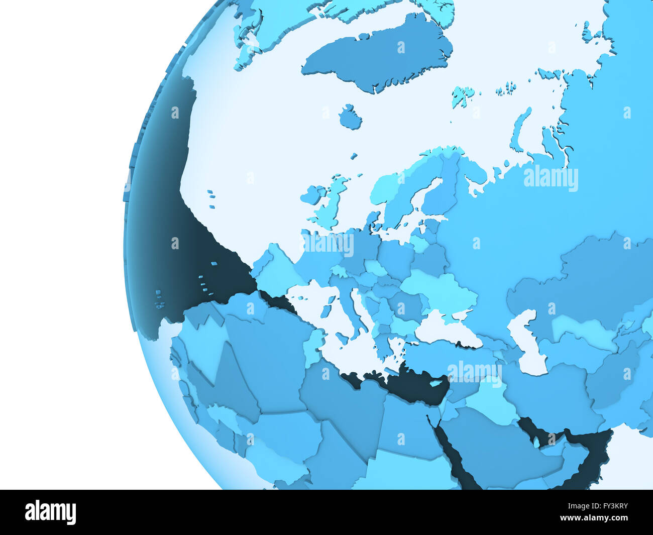 Europe on translucent model of planet Earth with visible continents ...