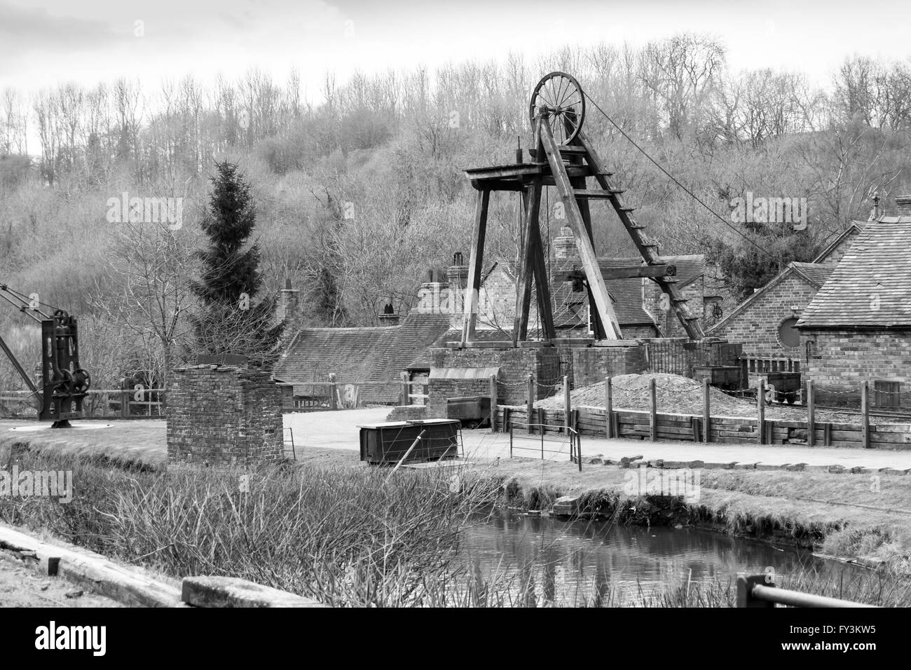 old Victorian mine next to canal Stock Photo