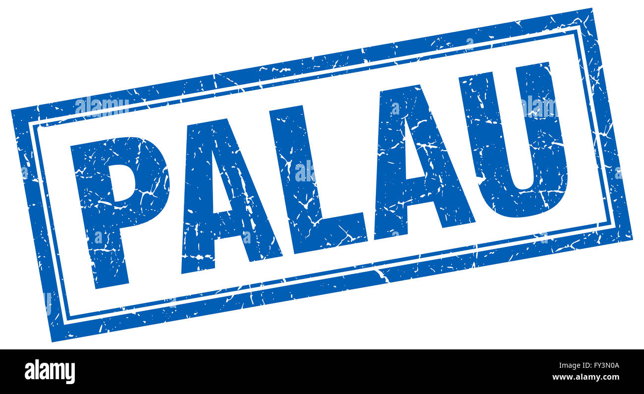 Palau blue square grunge stamp on white Stock Photo - Alamy