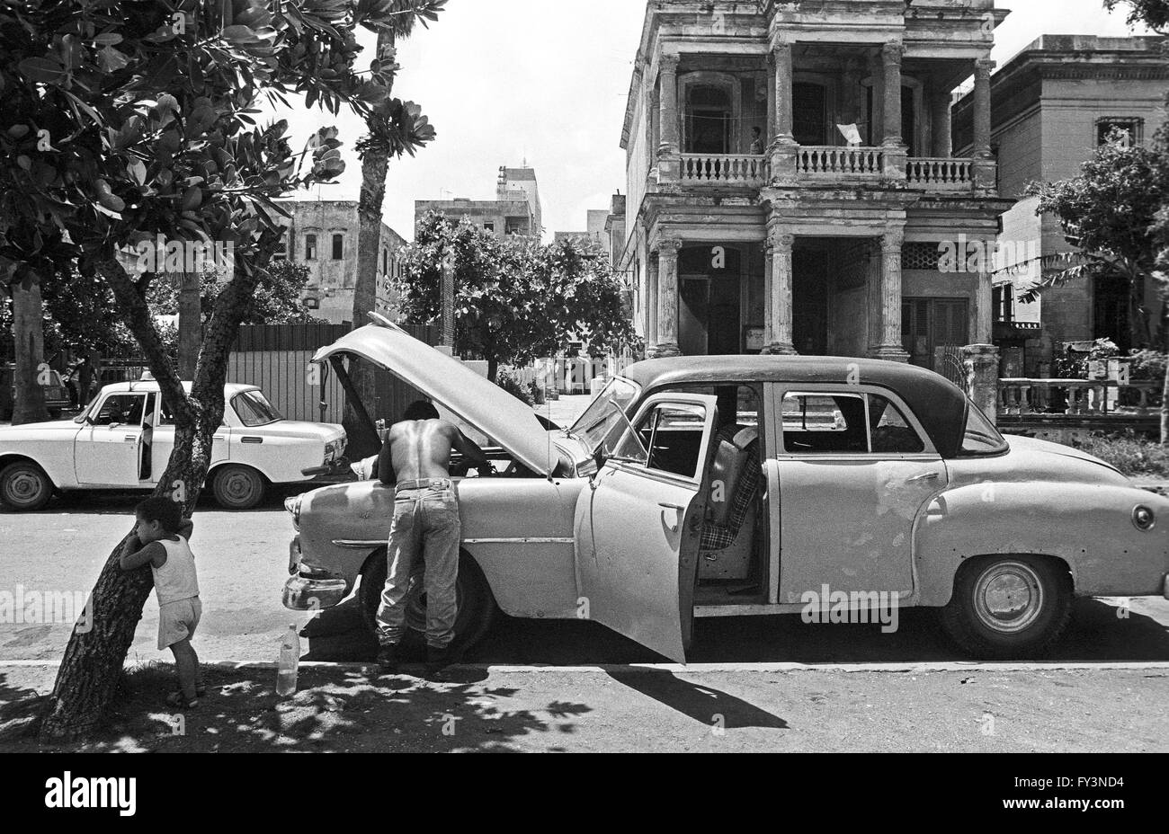 broken down classic American car in Havana Cuba Stock Photo