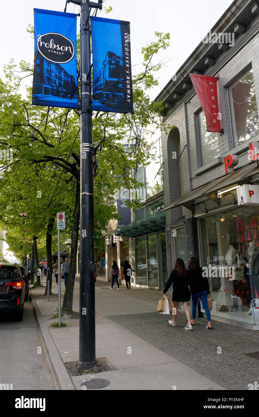 Robson Street street name sign. Robson Street is a famous shopping