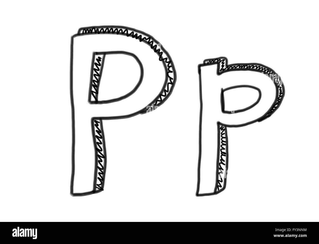 New drawing Character P of alphabet logo icon in design elements. Stock Photo