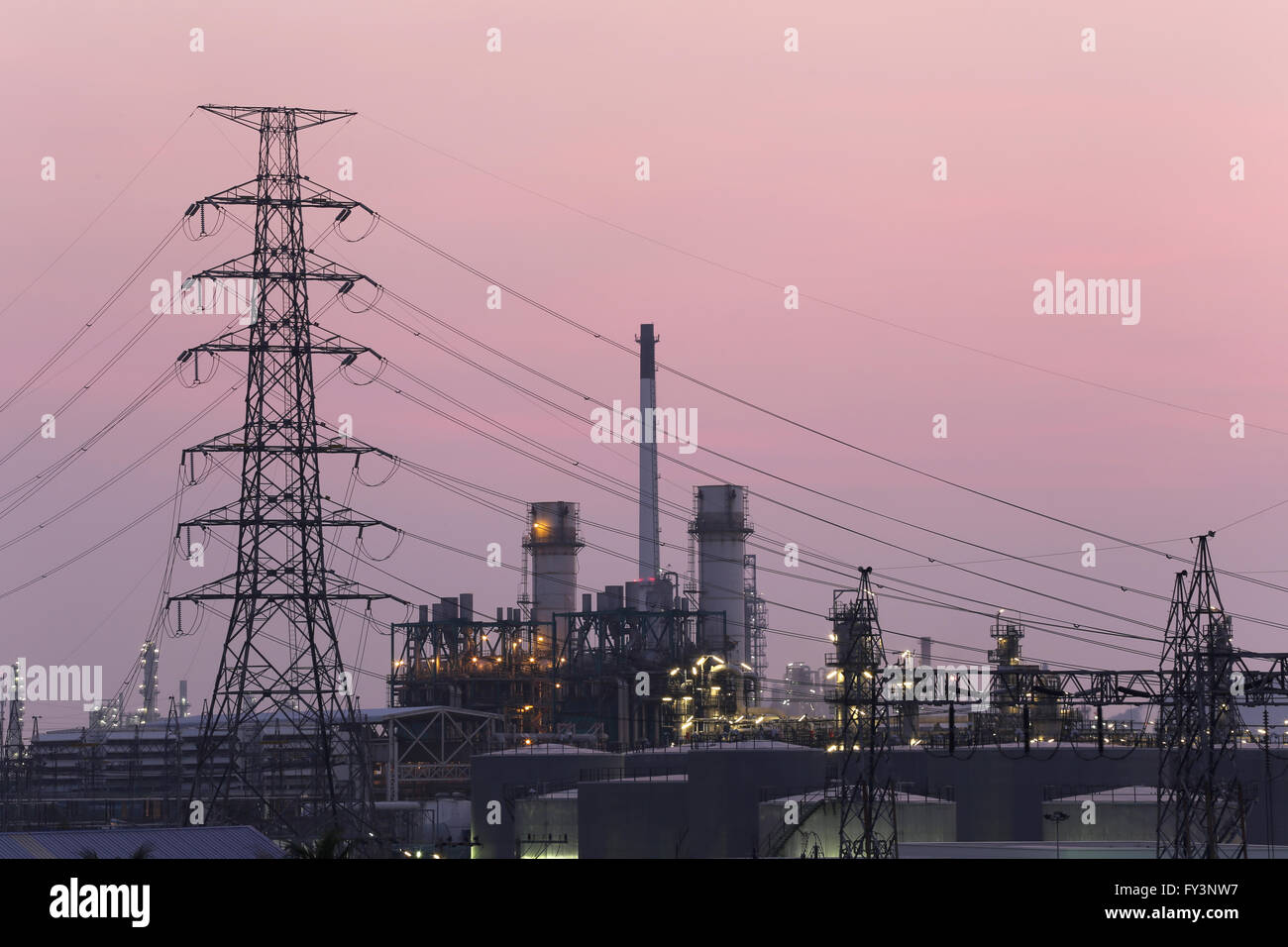 Oil refinery in the evening,photography on twilight style. Stock Photo