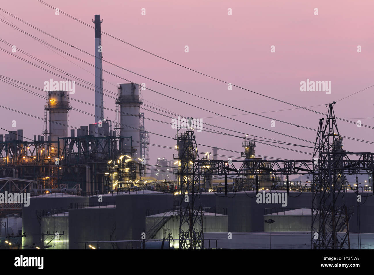 Oil refinery in the evening,photography on twilight style. Stock Photo
