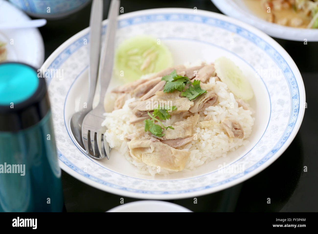 Chicken to boil and with jasmine rice (khao mun kai),This is Thai food. Stock Photo
