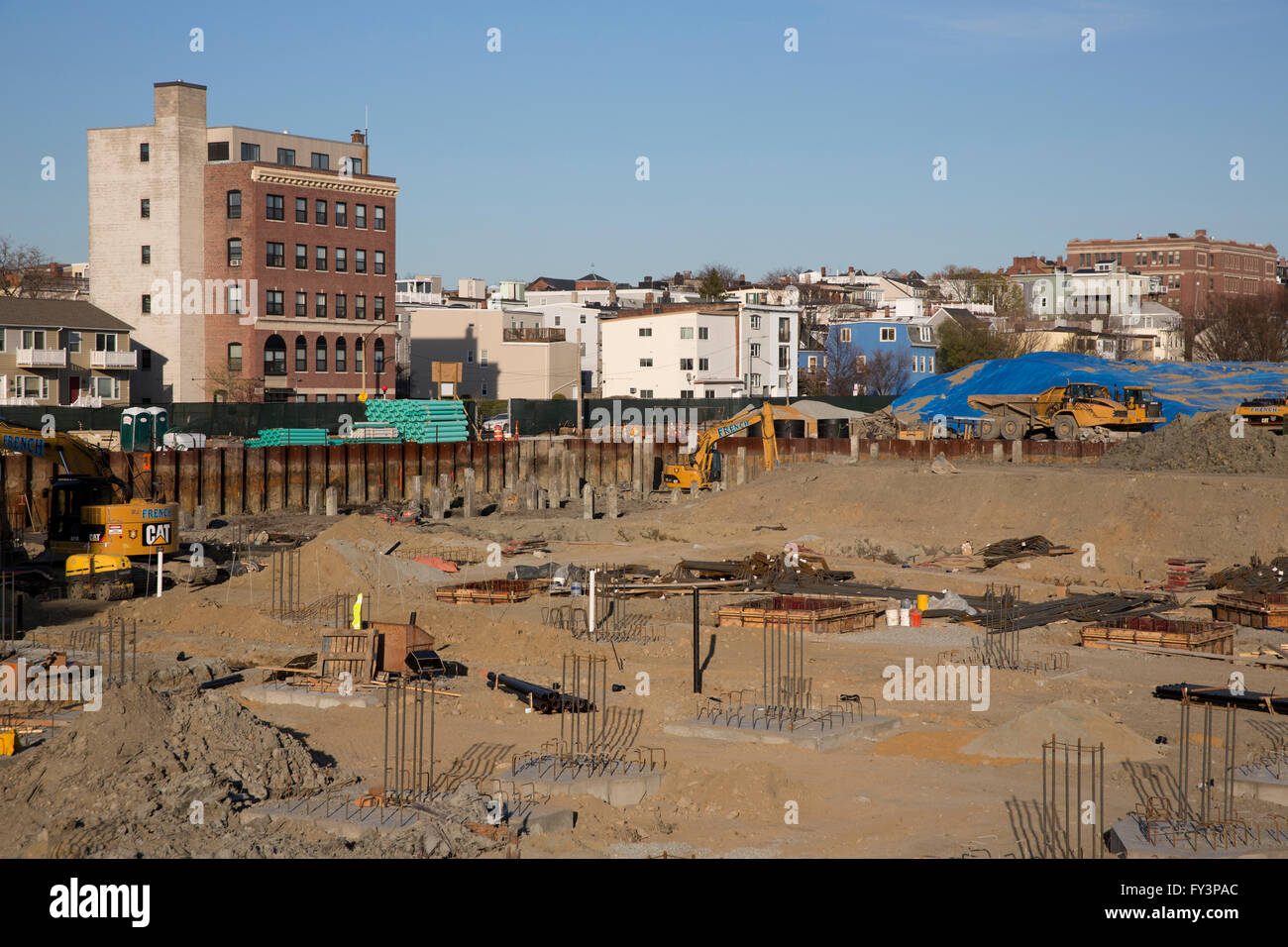 East Pier, Residential apartment complex construction site on the waterfront, East Boston, Massachusetts Stock Photo