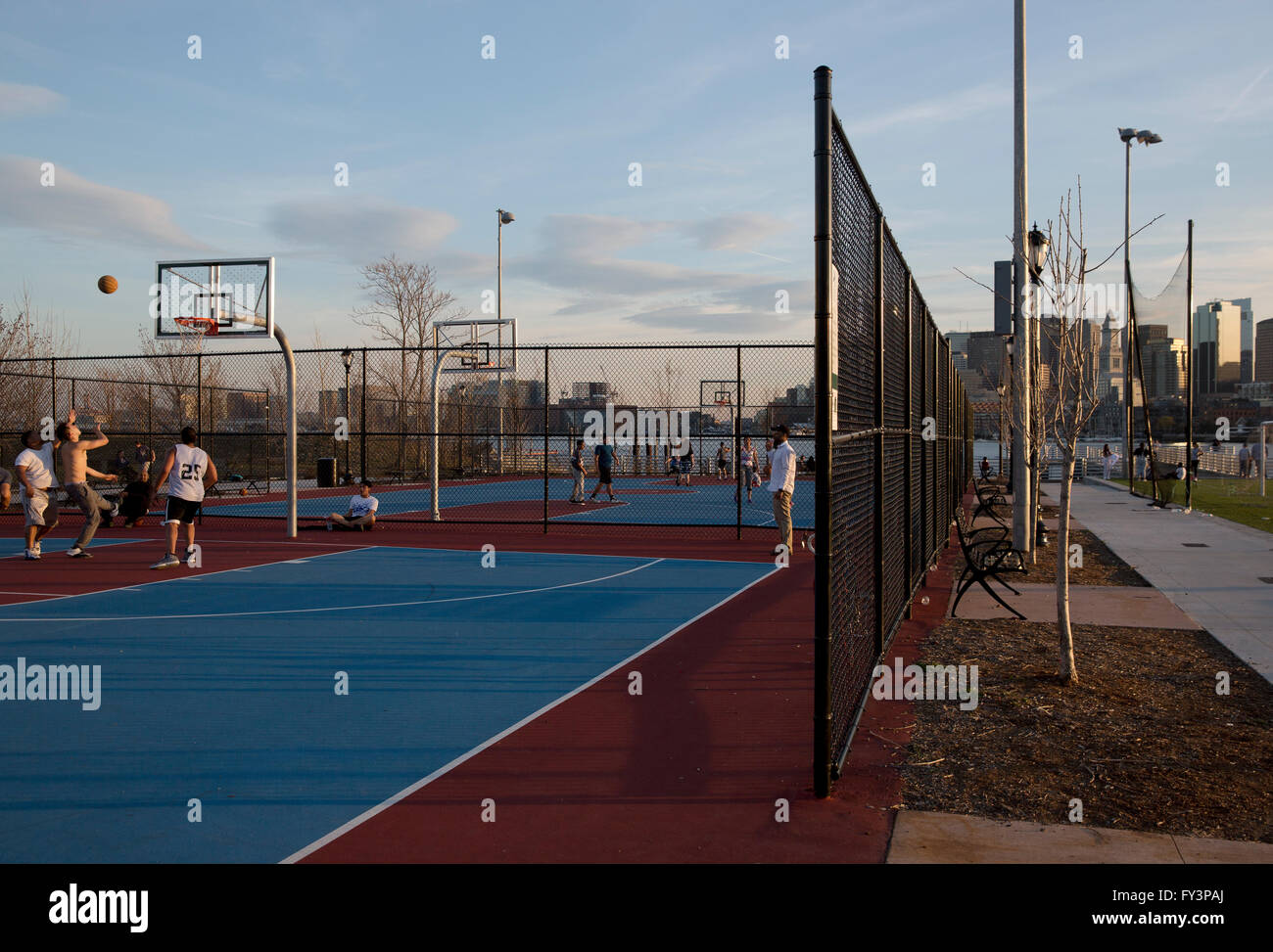 Urban basketball courts, Lo Presti park, East Boston, Massachusetts Stock Photo