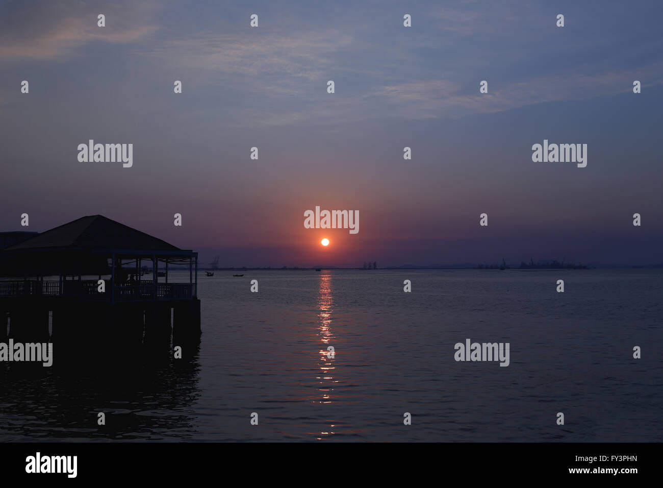 Twilight of sea sunset in Thailand at location Sichang island,Sriracha,Chonburi. Stock Photo