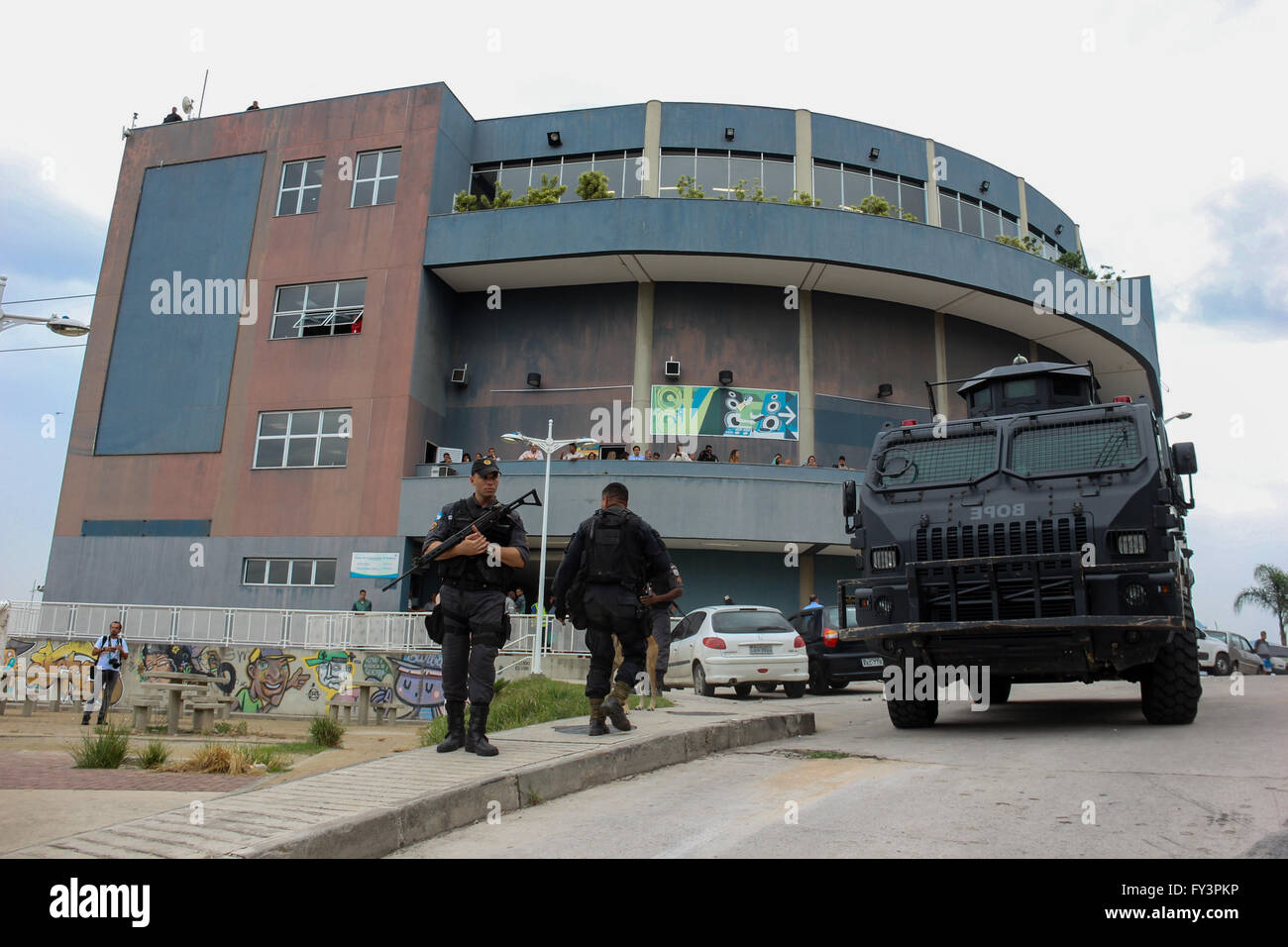 Rio de Janeiro, Brazil: View of the UPP - Pacifying Police Unit of the Complexo do Alemão. The public security system deployed i Stock Photo