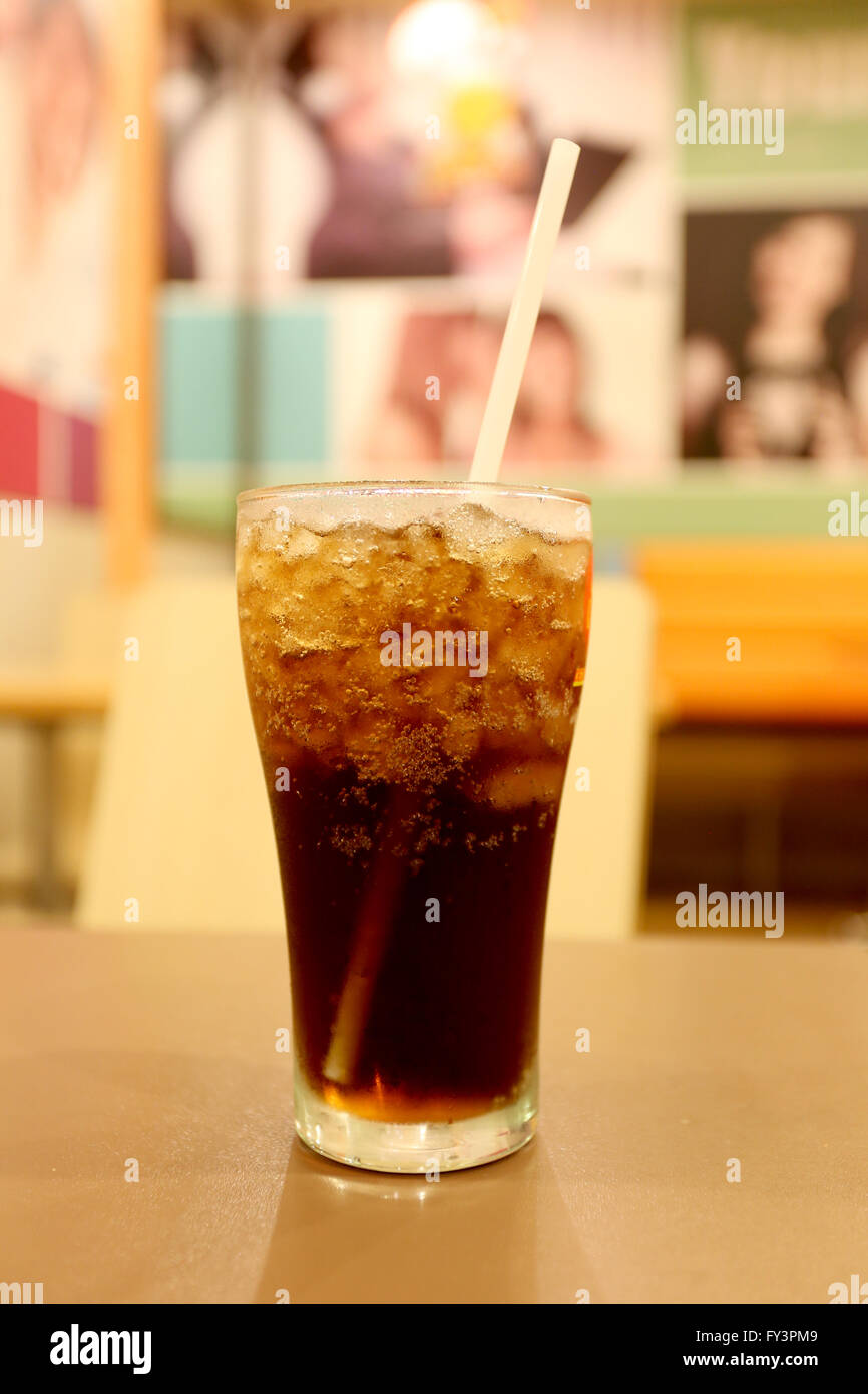 Cold cola in glass,drink for stop thirsty. Stock Photo