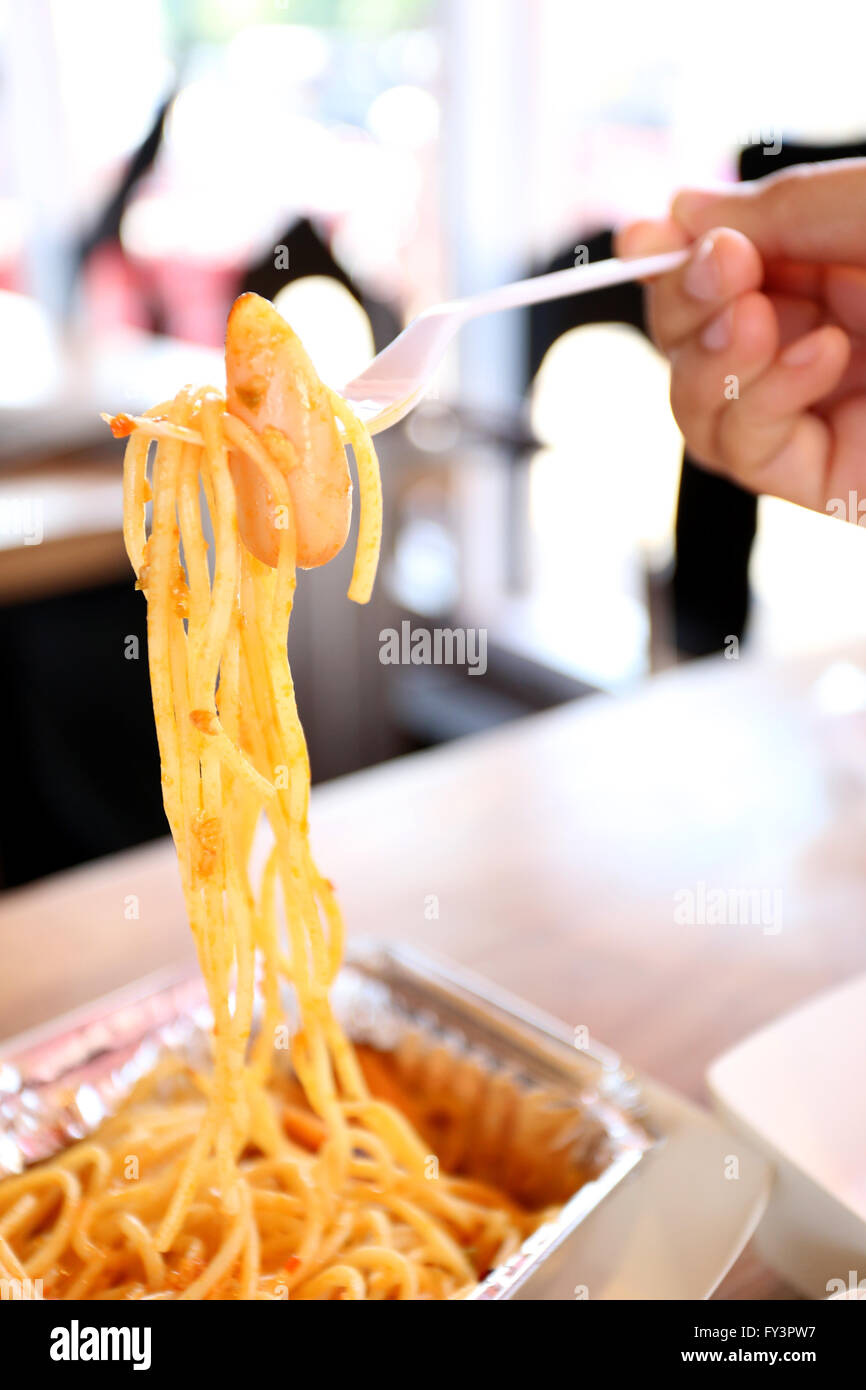The spaghetti for lunch in a restaurant Stock Photo Alamy