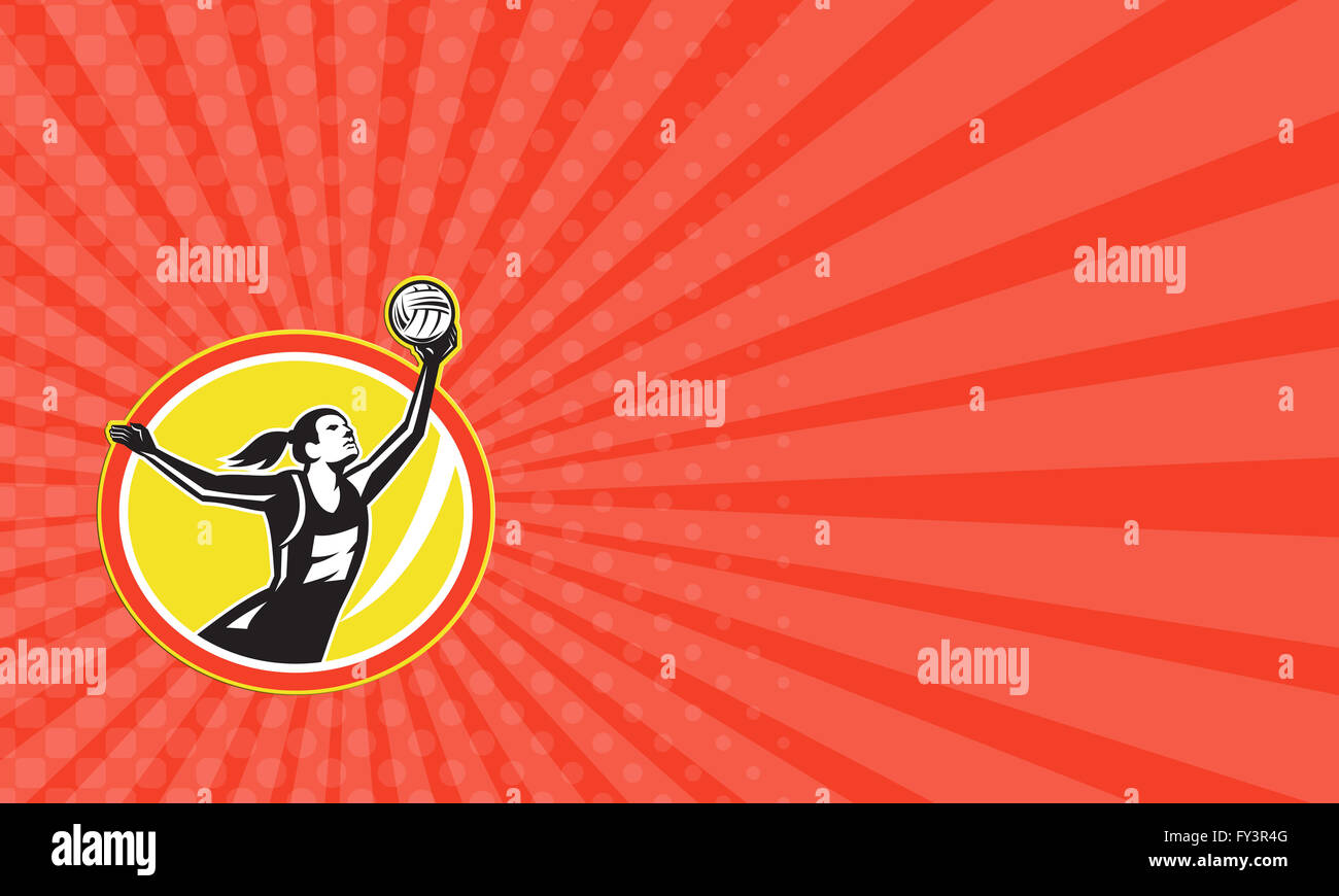 Business card showing illustration of a netball player catching