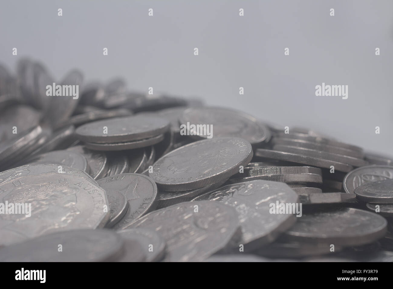 Pile of Australian Silver Coins Money Currency Stock Photo