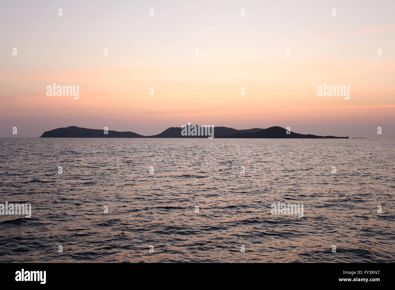 Sea evening after sunset in natural marine landscape of Gulf Thailand. Stock Photo